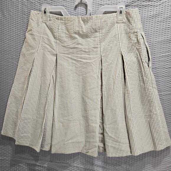 J Crew Gray & White Striped Seersucker Nautical Academia Pleated Cotton Skirt - Picture 7 of 12